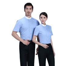 滌棉立領撞色藍色職業(yè)襯衫ZL023